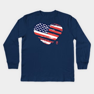 I love my country. I love the USA. I am a patriot. In my heart, there is always the flag of the USA Kids Long Sleeve T-Shirt